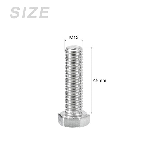 Hex Head Screws Bolts, Nuts, Flat & Lock Washers Kits (M12-1.75x45mm) 4 Set, Fully Threaded Stainless Steel Machine
