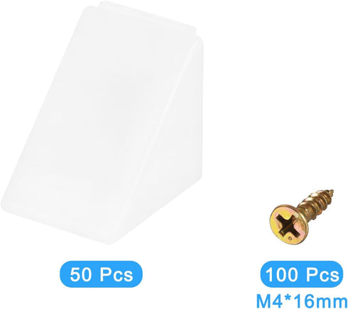 50Pcs 90 17.2x21x21mm uxcell Degree Plastic Corner Braces with Cover Cap, Nylon Shelf Right Angle Brackets with Screws