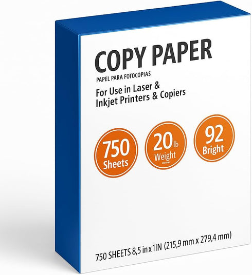 O2ktb Premium Copy Paper, 8.5" x 11", 20 lb, 92 Bright, White, Smooth