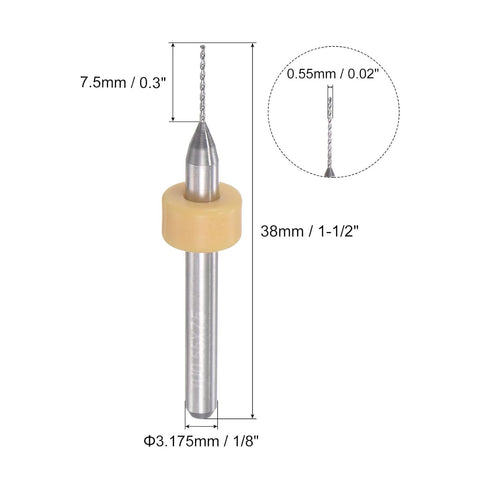 uxcell Micro PCB Drill Bit Set, 1/8" Shank 0.55mm Solid Tungsten Carbide CNC Engraving Print Circuit Board Drill Bits Rotary Tool 10pcs