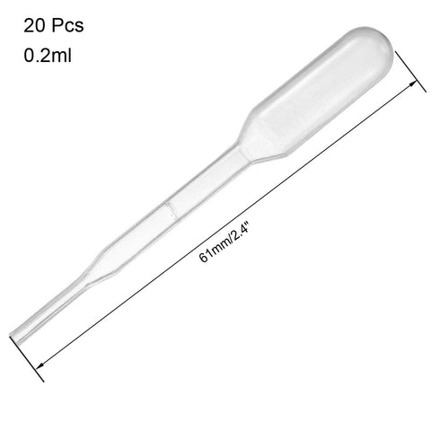 uxcell 20 Pcs Plastic Disposable Pipettes 0.2ml, Clear Transfer Pipettes, 61mm Length, Liquid Dropper for Lab