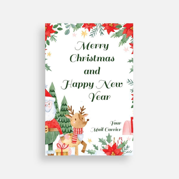 Generic Mail Carrier Holiday Thank You Postcards Santa Reindeer Scene 50pcs 4x6 inches