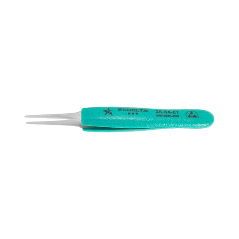 Excelta Stainless Steel Tweezers, 5.25" Straight Tapered Flat Point, Anti-Static Grip for SMD & Lab Use