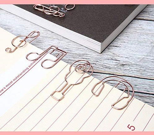 Rurili 40 Pcs Rose Gold Music Series Paper Clips, Creative Metal Office Supplies, Home Library Note Headphone Guitar