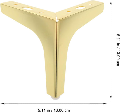 4pcs 13cm Garneck Metal Triangle Furniture Legs Sofa Support for Cabinet Dresser Coffee Table, Gold Replacement Feet