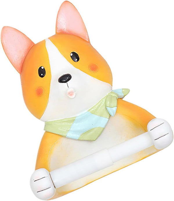 SHINEOFI 1Pc Corgi Design Wall Mounted Tissue Storage Rack Cute Cartoon Toilet Paper