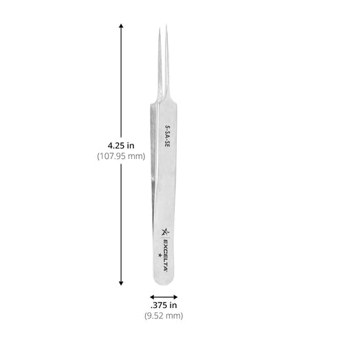 Excelta Ultra Fine Point Tweezers, Mini Straight Tapered, 4.25" Anti-Magnetic Stainless Steel