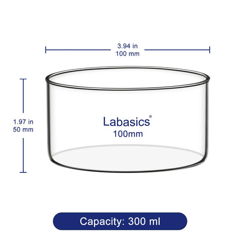 Crystallizing Dish, No Spout Flat Bottom Thick-Walled High Borosilicate Glass, 100 mm Outer Diameter, 300 ml Capacity