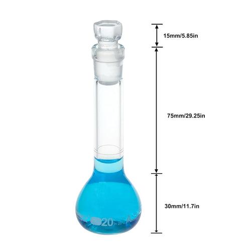 20 ML Volumetric Measuring Flask Set NS12/14 Glass Stopper, Graduated, ASTM Class A Borosilicate Glass 3.3 for Laboratory, 2 PCS