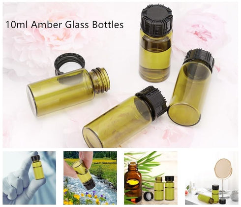10ml Amber Glass Bottles for Essential Oils, Chemistry Lab Chemicals, Colognes & Perfumes (10 Pieces)