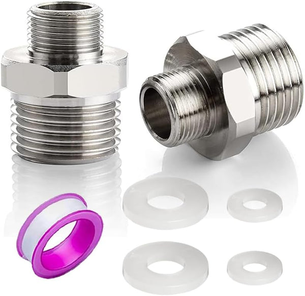 Faucet Supply Hose Adapter 3/8 Male to 1/2 Male, 304 Stainless Steel Compression Fittings for RV Kitchen Plumbing