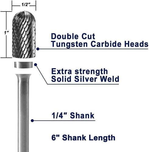 SC-5L6 Tungsten Carbide Burr - 6” Long Double Cut Carbide Burr File with 1/4 Shank Dia Cylinder, 1pcs