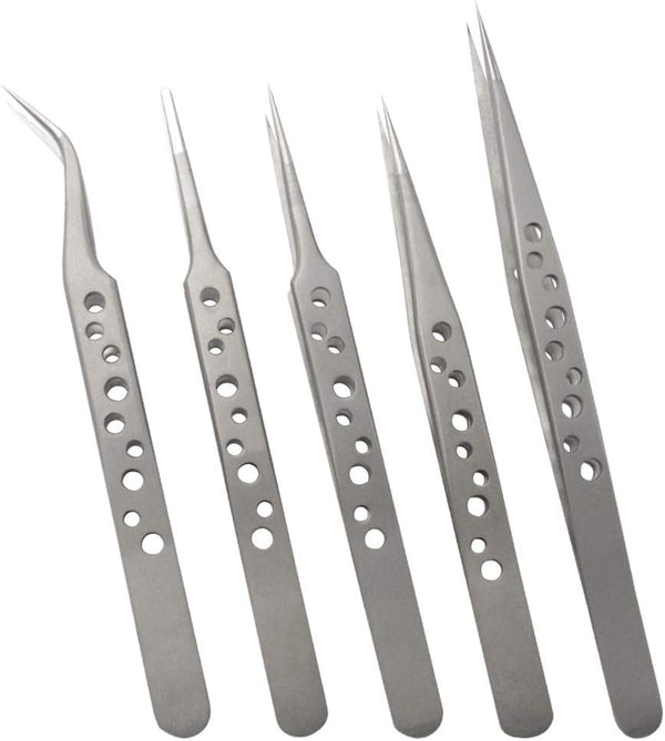 Wolfride Precision Stainless Steel Tweezers Tool Set for Electronics Repair and Crafting, 5 Pcs
