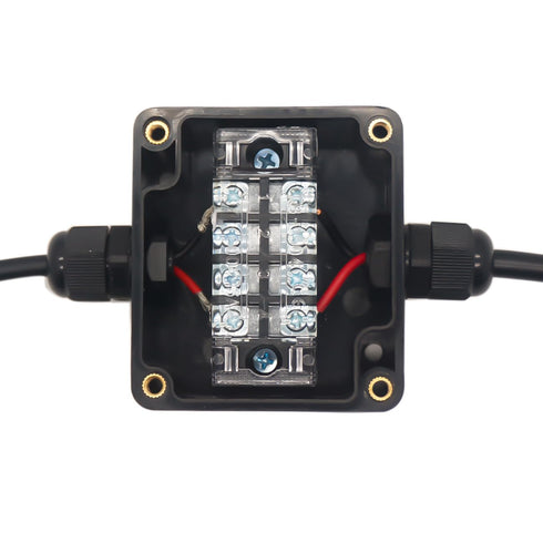 Watertight Junction Box, IP67 Waterproof Electrical Project Box with 4P 15A Barrier Terminals, 1 in/2 Out Cable Glands