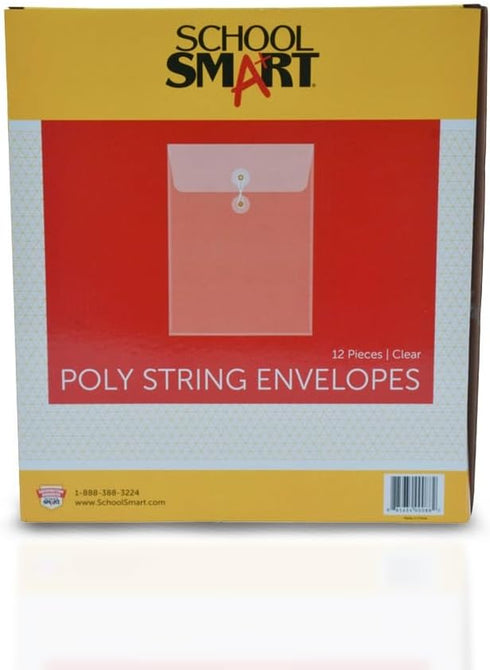 School Smart Top Loading Polypropylene String Envelopes, Letter Size, Pack of 12, Clear