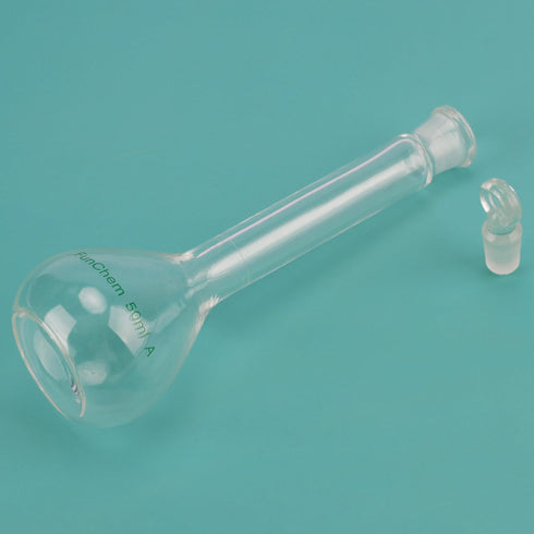 Glass Volumetric Flask with Glass Stopper, Borosilicate Heavy Wall Class A, 50 ml (Pack of 1)