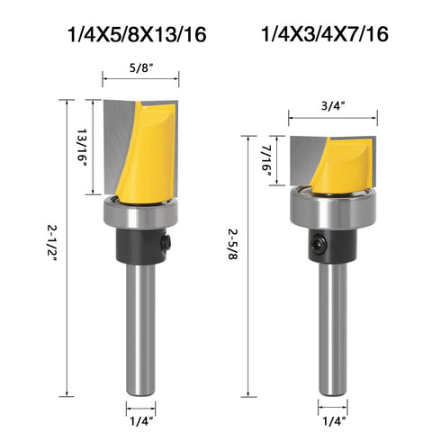 Wolfride Door Hinge Router Bit Set 1/4-Inch Shank Template Flush Trim Router Bit Hinge Mortise Router Bit Bottom Cleaning Router Bit (4pcs)