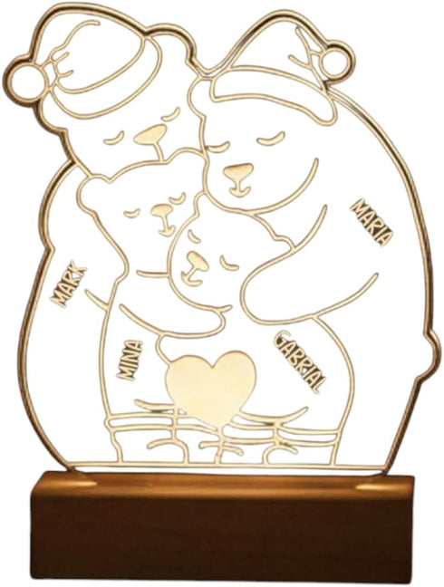 Decorative Acrylic Family Night Light Personalized Teddy Bear LED Lamp, Charming Accent