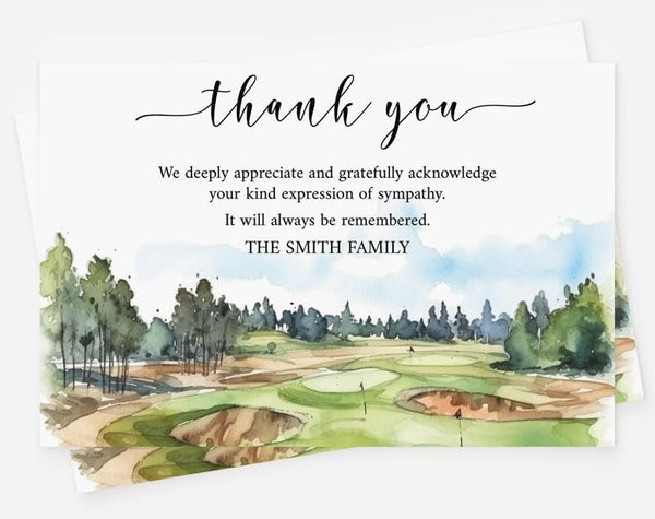 All Ewired Up Golf Course Funeral Thank You Cards Bunker & Fairway Design, Personalized Sympathy