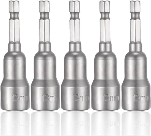 5Pcs Power Nut Driver Set, 1/4 Inch Hex Shank, Magnetic Quick Change Socket Adapter