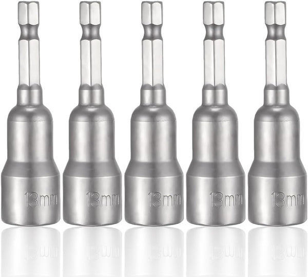 5Pcs Power Nut Driver Set, 1/4 Inch Hex Shank, Magnetic Quick Change Socket Adapter