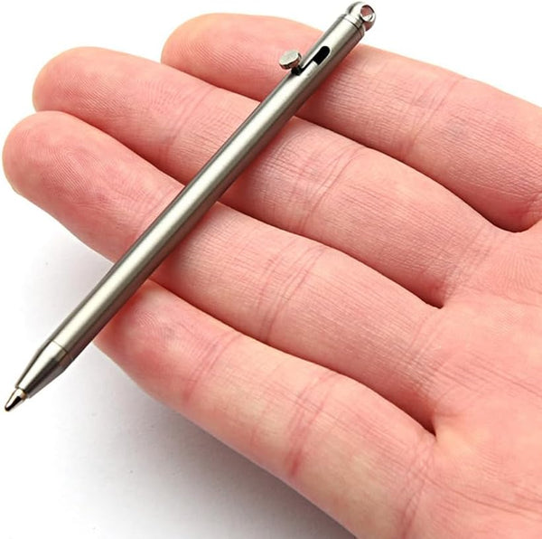 Mini Keychain Titanium Pen, Ultra Light Portable EDC Small Bolt Action Pen, Creative Signature Gadget (Titanium)