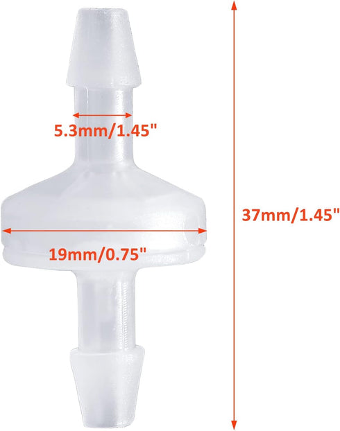 5 Pcs Check Valve Non Return Ozone Resistance PVDF, 1/4 Inch One-Way Check Valve for Fuel Gas