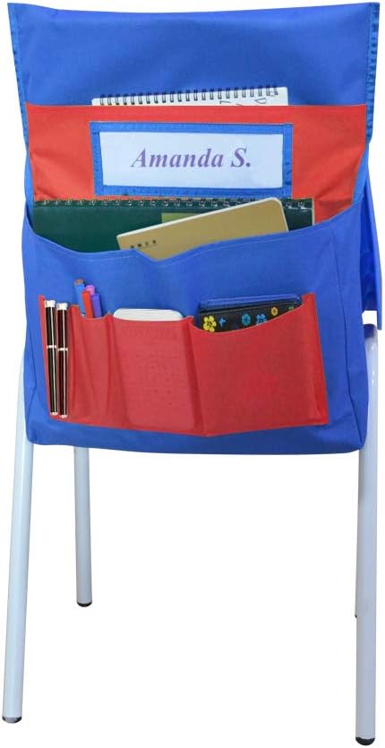Eamay Chairback Buddy Pockets Chart - Kids School Supplies, Seat Storage Organizer for Classroom Chairs (Blue and Red)