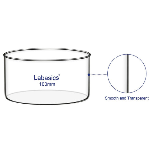 Crystallizing Dish, No Spout Flat Bottom Thick-Walled High Borosilicate Glass, 100 mm Outer Diameter, 300 ml Capacity