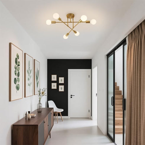 6 E26 Bulb Semi Flush Mount Ceiling Light Fixture, Lights Modern Sputnik Chandelier Ceiling Lamp with Base, Light