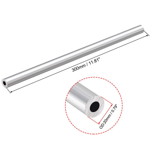uxcell 6063 Aluminum Round Tube - 300mm Length, 20mm OD, 12mm Inner Dia Seamless Tubing