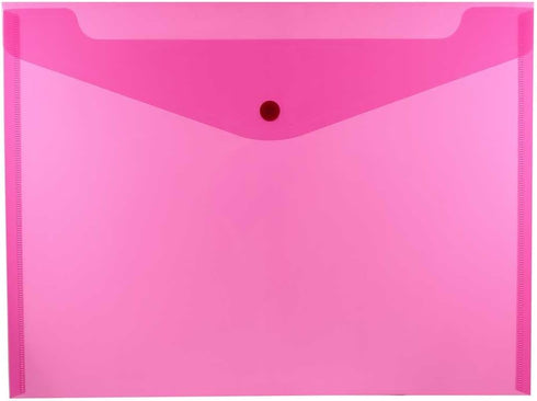 JAM PAPER Plastic Envelopes with Snap Closure, Letter Booklet, 9 3/4 x 13, Fuchsia Pink, 12/Pack