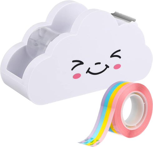 TOYANDONA Cloud Tape Dispenser and Rainbow Tape Set, Cute Cartoon Desktop Cutter for School Office Supplies