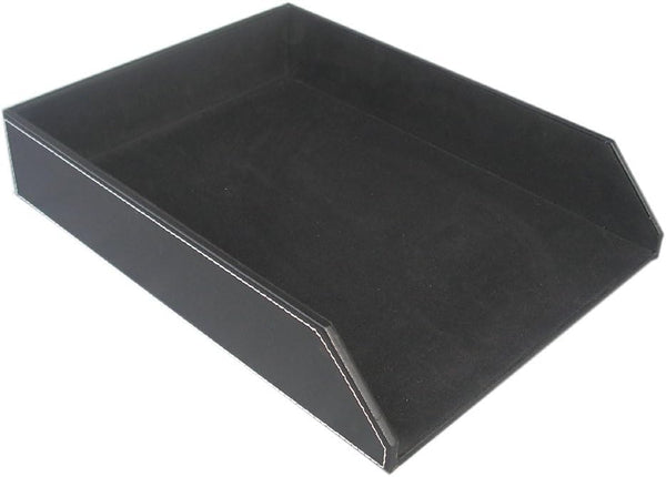 KINGFOM Letter Tray, PU Leather Paper Organizer for Desk, A4 Size Black Storage Holder for Office, Home, School