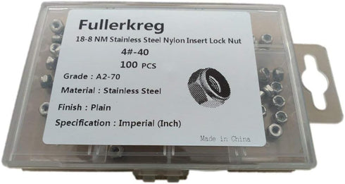 #4-40 UNC Nylon Insert Lock Nut, 18-8 Stainless Steel, Plain (Pack of 100) by Fullerkreg