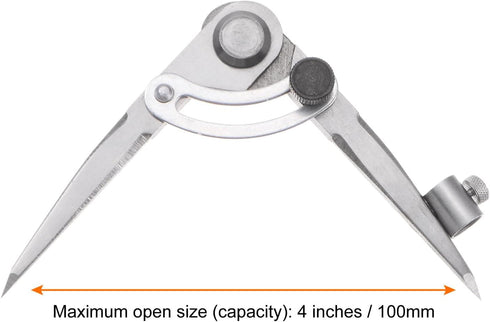 Wing Divider Compass, 4 Inch Adjustable Lockable Woodworking Compass with Pencil Holder for Geometry Drawing