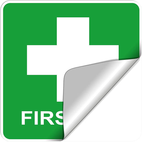 dealzEpic First Aid Decal Sign - Self Adhesive Waterproof Vinyl Sticker (3.94x3.94 inches, Pack of 4)