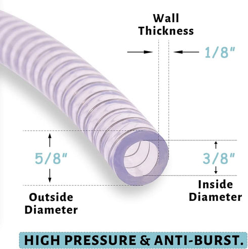 DAVCO 3/8" ID x 10 ft PVC Reinforced Tubing - High Pressure Flexible Vinyl Hose, Heavy Duty Clear Suction Tube