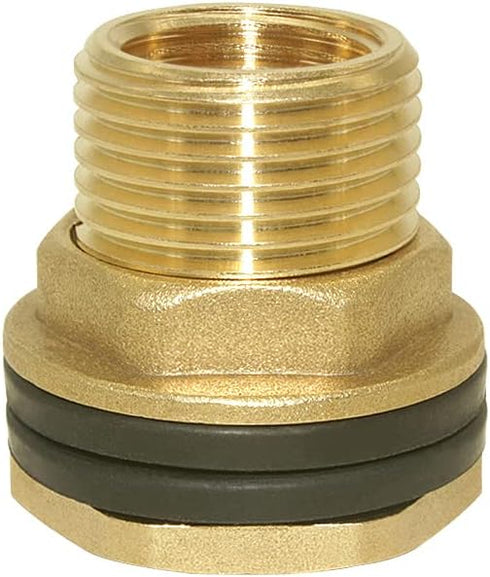 Hooshing Brass Bulkhead Fitting, 3/8" Female to 1/2" Male Thread Water Tank Connector with Rubber Ring