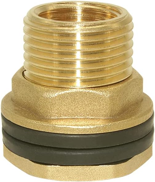 Hooshing Brass Bulkhead Fitting, 3/8" Female to 1/2" Male Thread Water Tank Connector with Rubber Ring