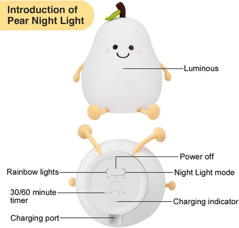 LVOERTUIG Cute Pear USB Rechargeable Nursery Lamp - Multicolor Night Light for Kids' Bedroom Gift