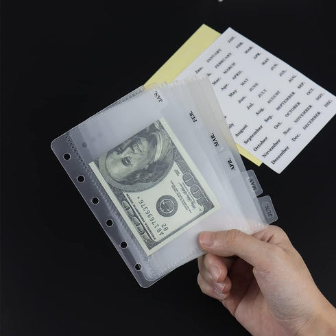 A7 2 Set 6 12 6 6 (A7) Clear PP Cash Envelopes Tabs Binder Pockets Dividers Sheets Budget Zipperless Hole Loose Leaf