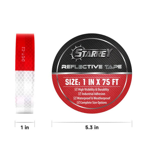 Outdoor Reflective Tape Red White 1 in X 75 FT Waterproof Self Adhesive DOT-C2 Trailer Safety Caution Tape