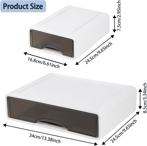 Stackable Desk Organizer - Large 3 Drawer Desktop Storage Box, 13" Wide Letter Size Organizer for Office and Makeup