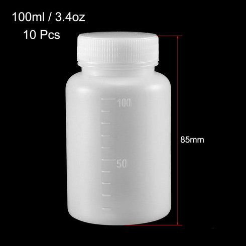 uxcell Plastic Lab Chemical Reagent Bottle 100ml/3.4oz Wide Mouth Sample Sealing Liquid Storage Container 10pcs by uxcell