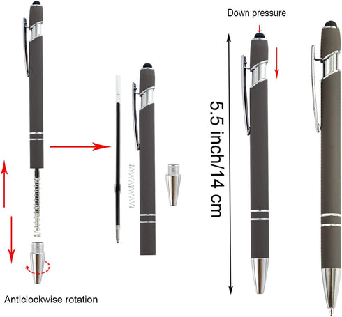 PASISIBICK 12 Pieces Metal Ballpoint Pen with Stylus Tip, 2 in 1 1.0 mm Black Ink for Smartphone and Tablet (Pack of 12)