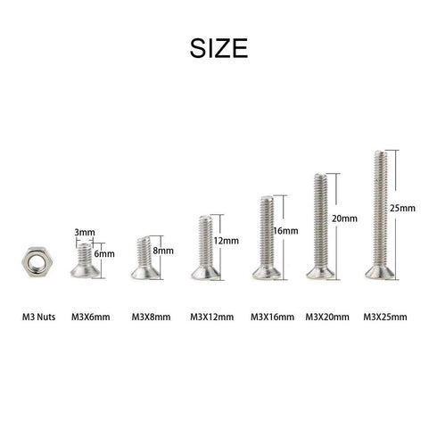 Hilitchi 260-Piece Metric M3 Hex Socket Flat Head Countersunk Bolts Screw Nut Assortment Kit