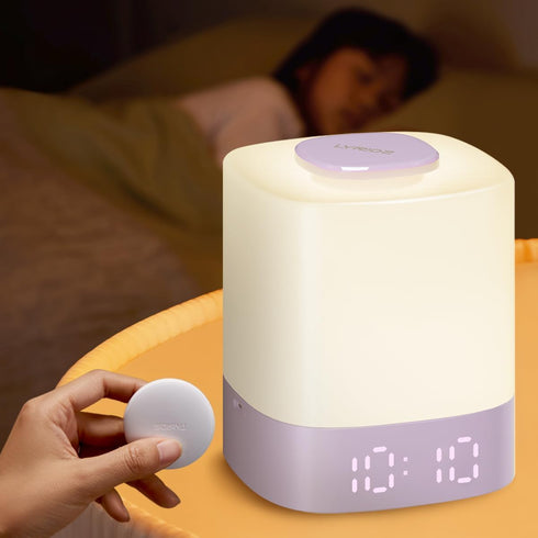 Lyridz LED Nursery Night Light with Clock, Portable Breastfeeding Table Lamp for