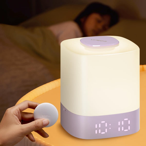 Lyridz LED Nursery Night Light with Clock, Portable Breastfeeding Table Lamp for