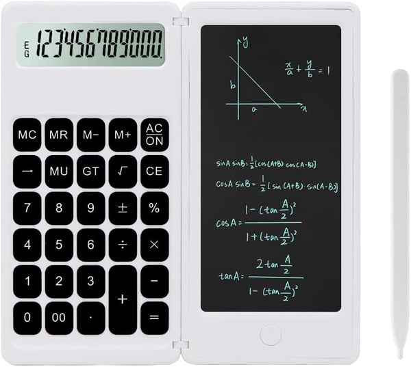 Desktop Calculator with Writing Screen, Large Display, and Quiet Design - Ideal for Students and Office Workers (White)